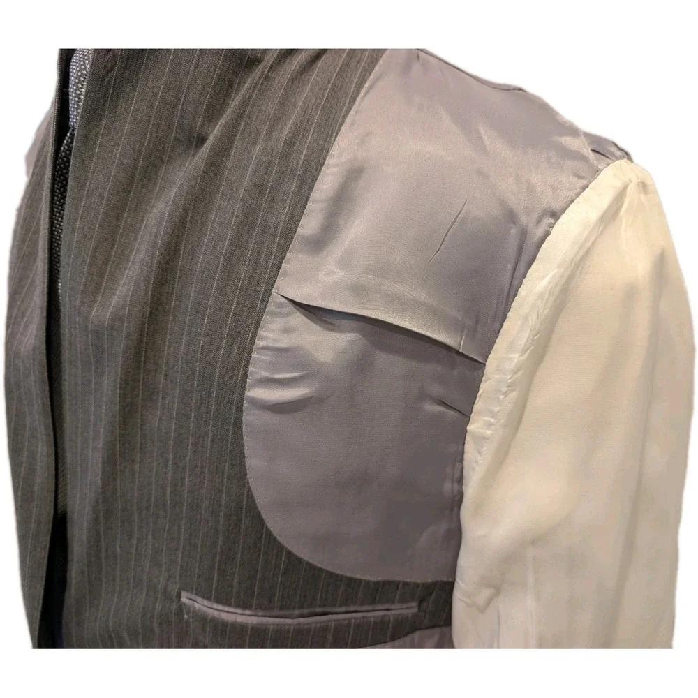 vtg Hart Schaffner Marx 44L 37x30 Suit Grey Pinstripe Union Made USA Import Wool